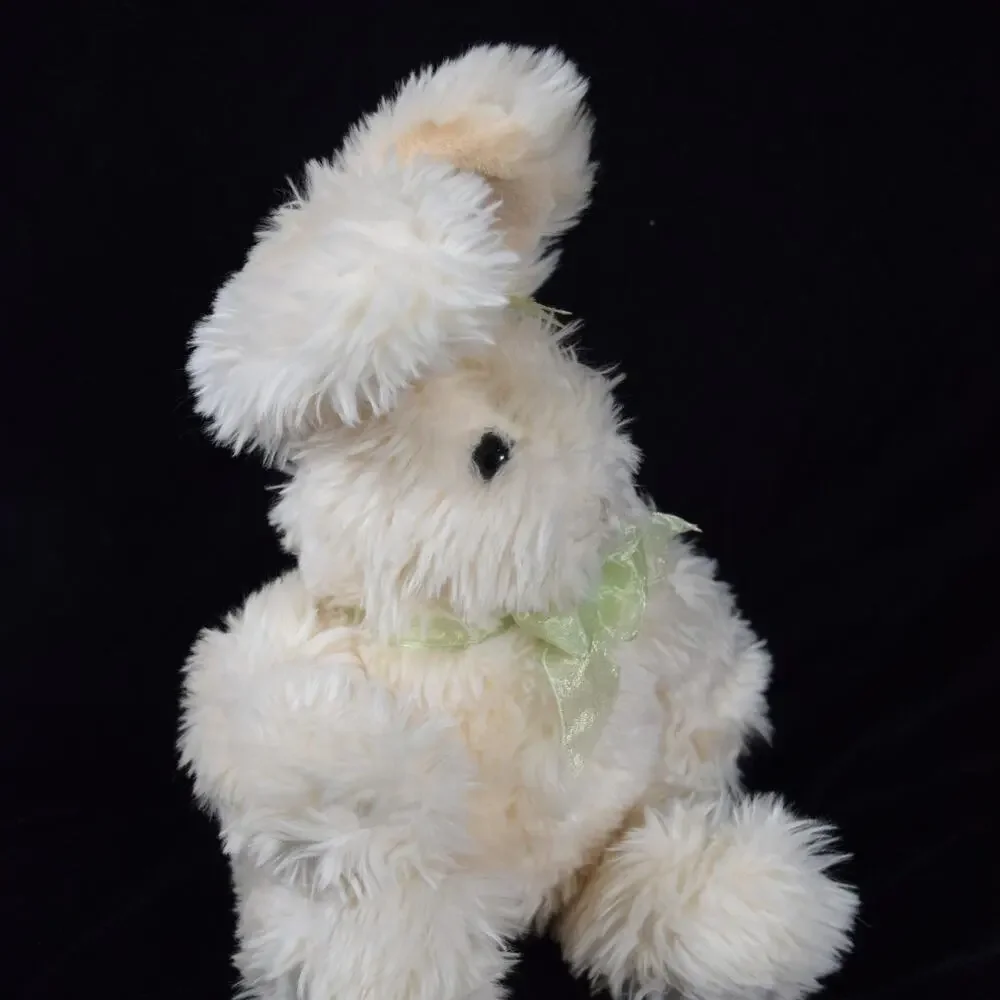 Fluffy White Easter Bunny Plush Rabbit Stuffed Animal Sitting Green Bows 13